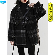 Plaid woolen short coat female all Japanese thick woolen