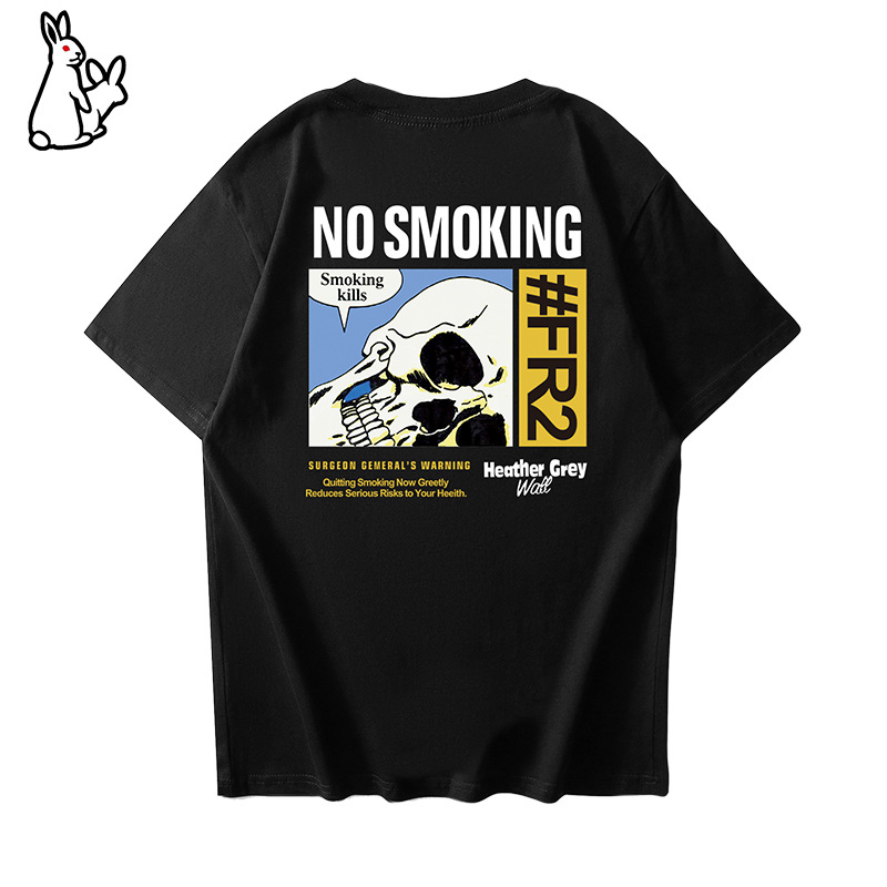 fr2 no smoking kills tee兔子骷髅死于吸烟男女纯棉短袖t恤情侣