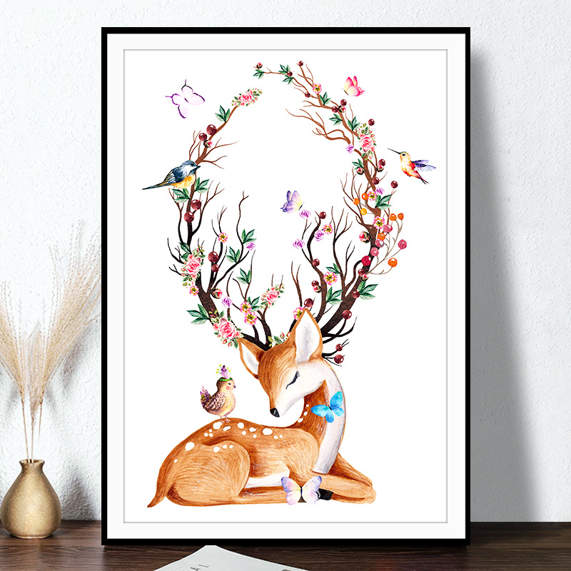 梅花麋鹿十字绣2021新款客厅简约现代清新发财鹿小件手工自己线绣