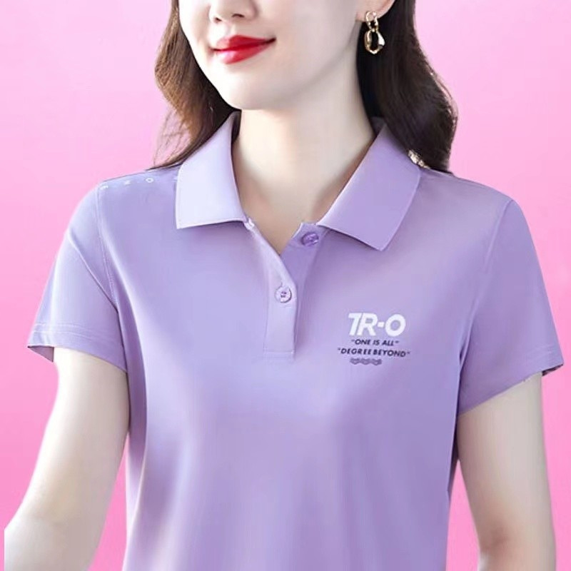 2024 New Short-Sleeved T-shirt Women's Sports Lapel Polo Shirt Summer Elegant Top Large Size Middle-Aged Mom Wear