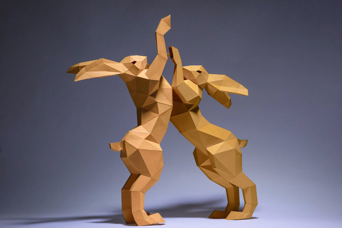 打架的兔子 几何折纸3d立体纸模型立体构成diy手工创意摆件-阿里巴巴