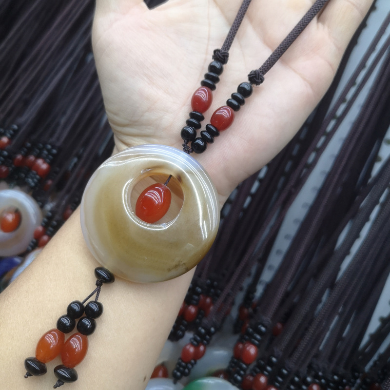 351 Agate Necklace Sweater Chain Tibet Beads Ran Stone Retro Ethnic Style Long Thick Rope Jade Safety Knot Live Broadcast