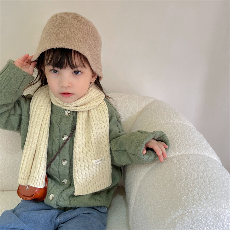 Korean Style Internet Celebrity Ins Children's Scarf Autumn and Winter Baby Pure Color Warm Keeping Knitted Wool Scarf Children's Scarf Wholesale