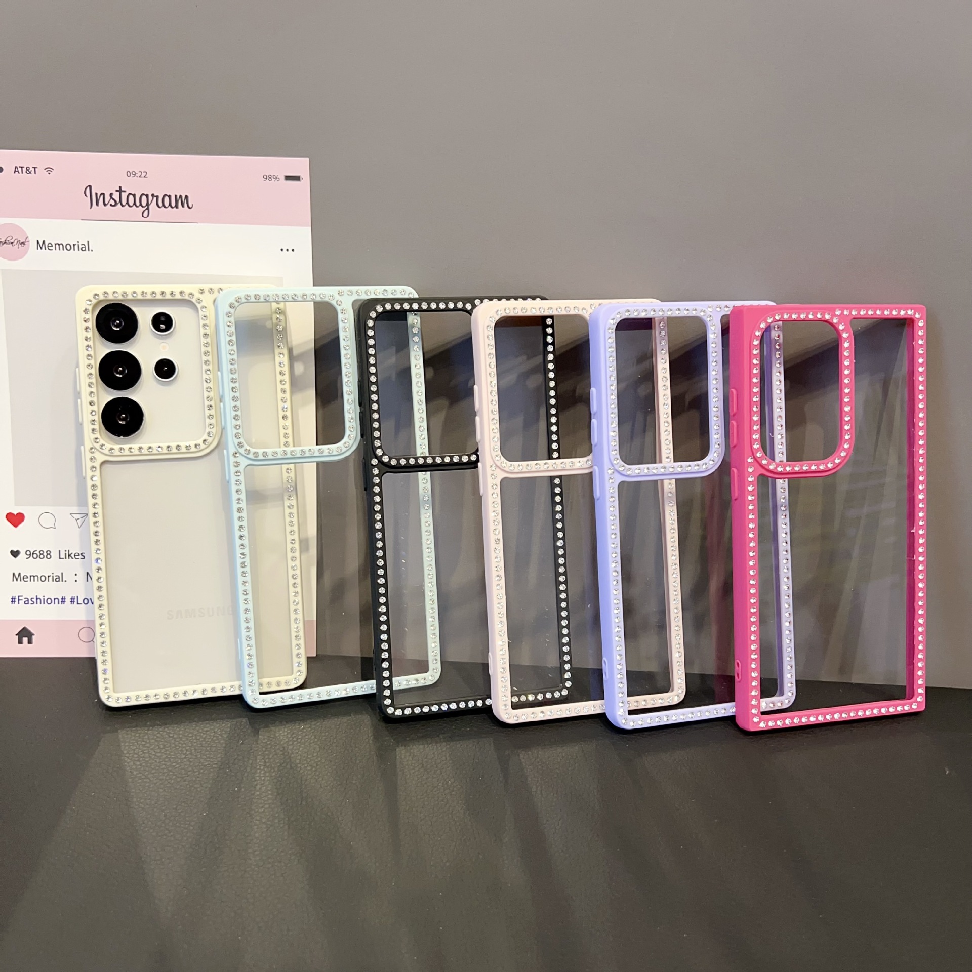 马卡龙七星小钻彩框凹槽壳适用三星S25 S24ULTRA手机壳透明亚克力