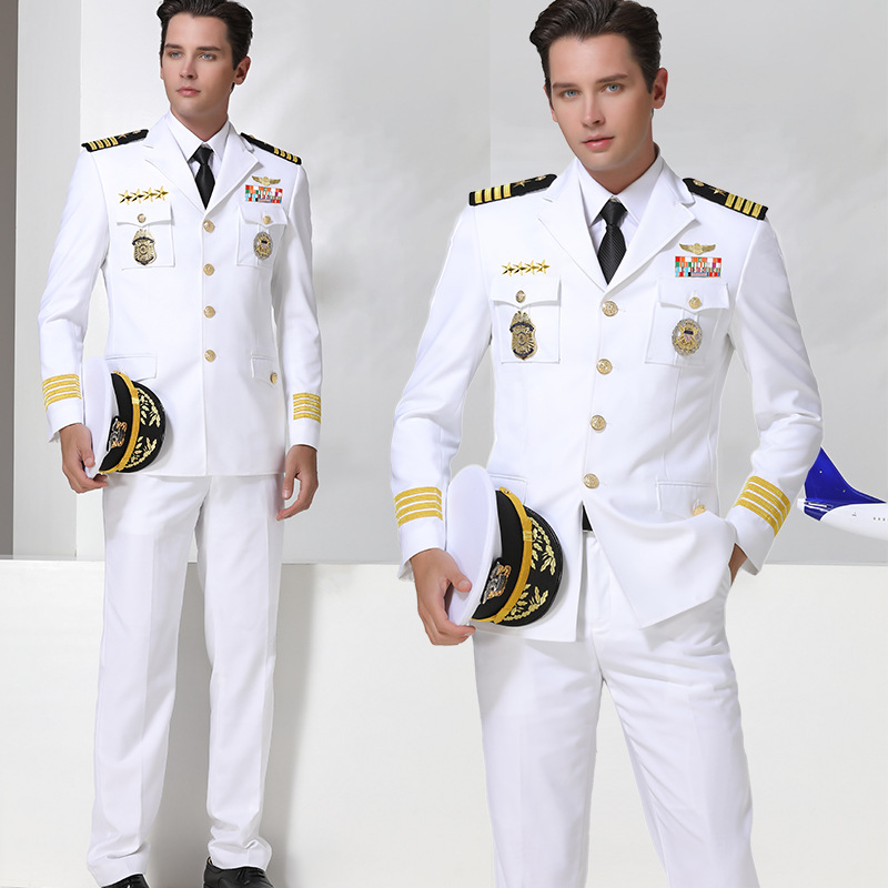 海军制服套装男士白色船长礼服军装直升机驾驶技术西装