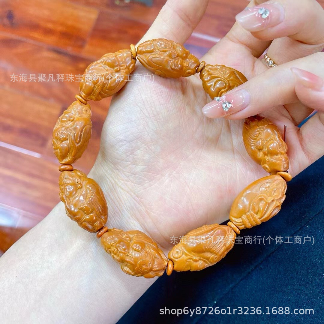 天然橄榄核财神爷手串手链核雕文玩手串男女手持盘玩把件 批发