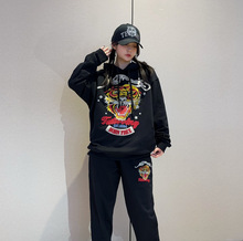 潮牌老虎头烫钻印花卫衣卫裤男女情侣带钻潮流重磅高货休闲套装