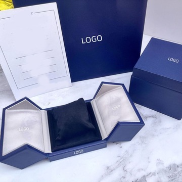 尚美高品质蓝色双开门尚美巴黎原版枕头手镯盒项链戒指首饰包装盒