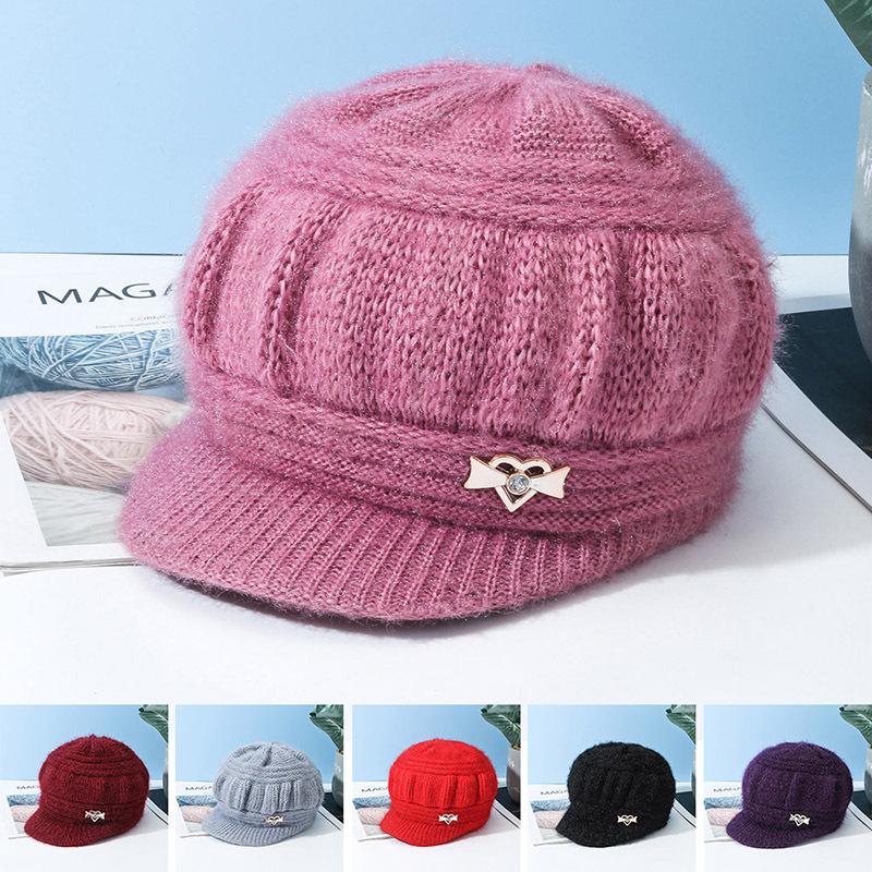 New Middle-Aged and Elderly Hat Female Winter Woolen Hat Warm Winter Old Hat Fleece-lined Autumn and Winter Knitted Hat Wholesale