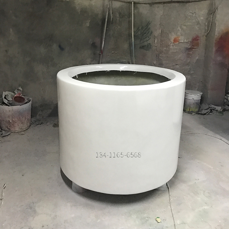 玻璃钢圆柱形花盆雕塑商场酒店景观花钵落地摆件玻璃纤维花箱厂家