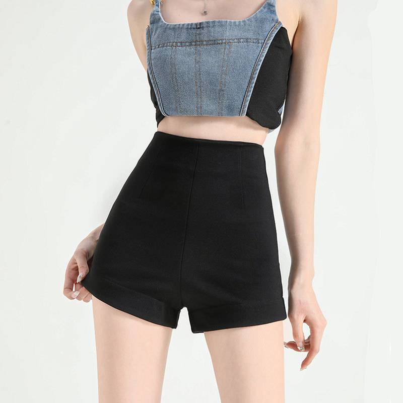 Small Black Hot Pants Summer Hot Girl High Waist Slimming A- line Hot Pants Women's Outer Wear Tight Super Short Shorts Pants