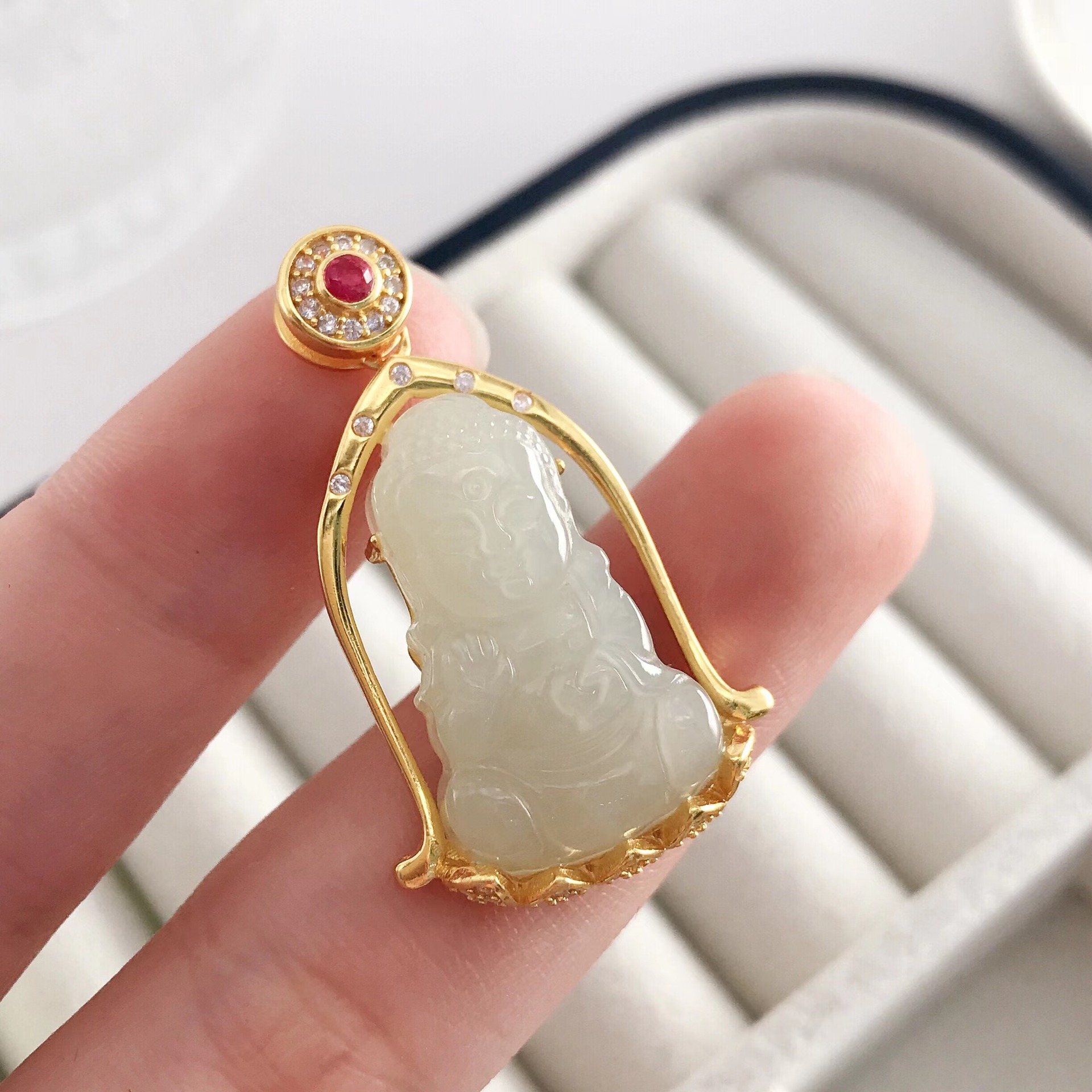 古法银佛系系列s925纯银吊坠空托佛公笑佛和田玉银空托项链弥勒佛