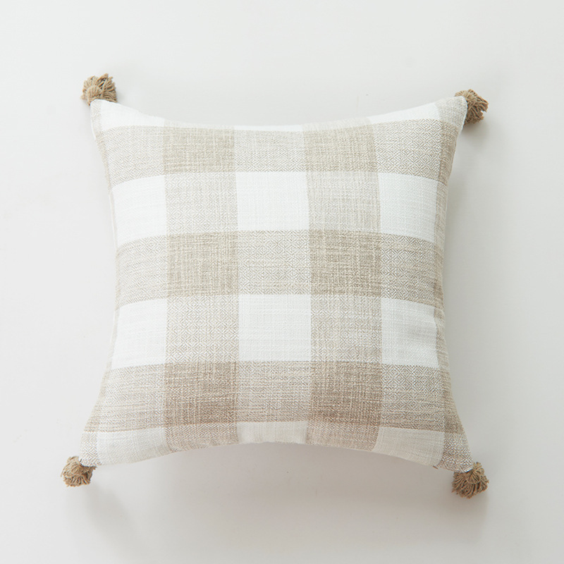 Xu Ai Thickened Cotton and Linen Texture Striped Plaid Multi-Color Tassle Fashion Sofa Hug Cushion Cover Factory in Stock