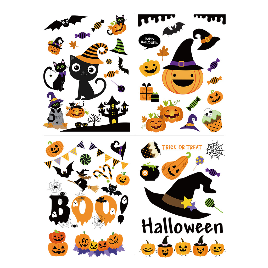 可爱万圣节系列贴纸 四张一套 万圣节墙贴afh1127 pvc喷绘