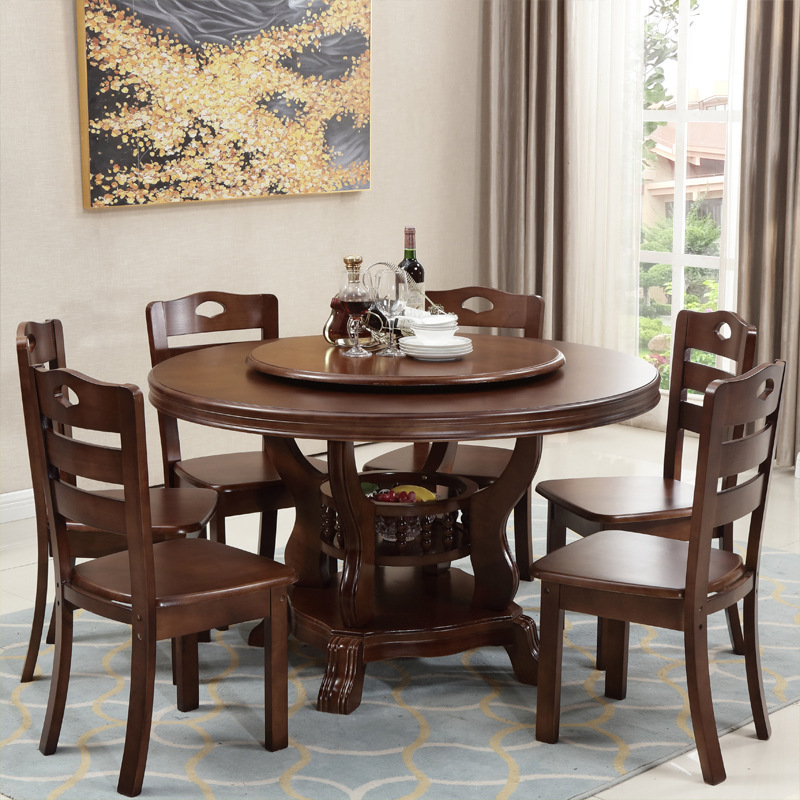 实木圆餐桌椅组合橡木圆桌8人10人家用圆形餐桌中式大圆桌带转盘