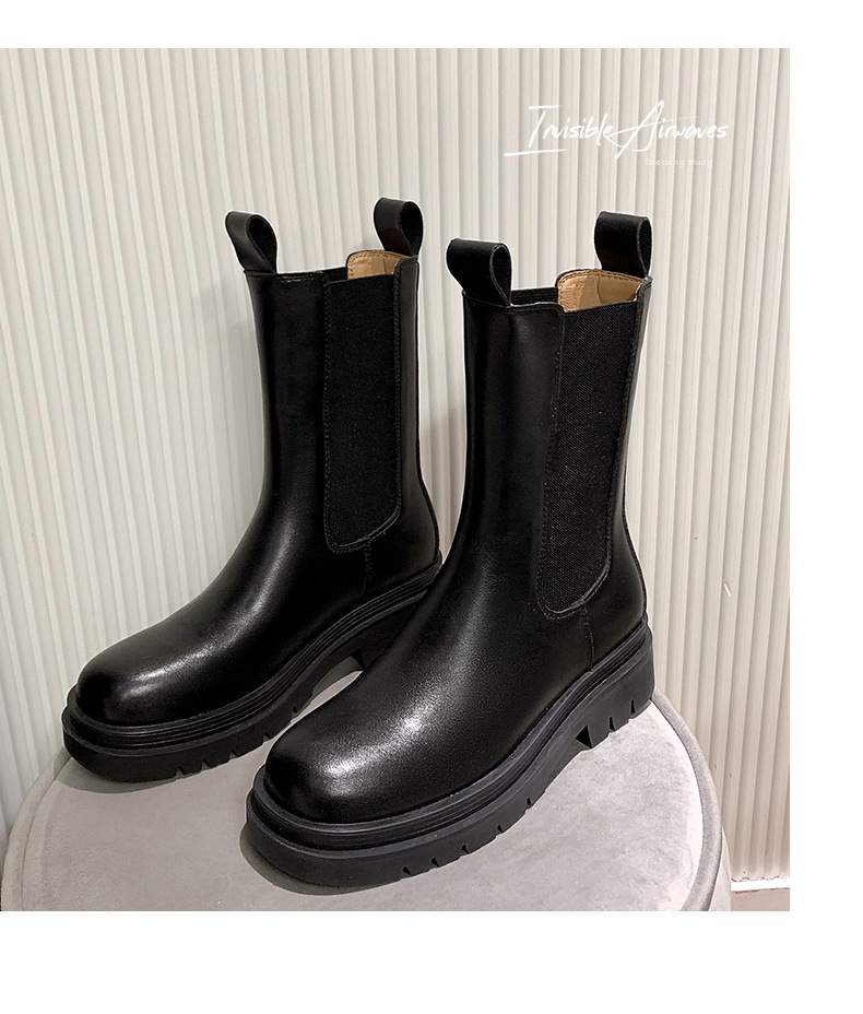 mona厚底切尔西靴女士马丁靴松糕平底中筒鞋烟筒bv靴子英伦风短靴