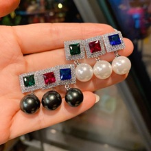 华优美跨境澳洲贝母珍珠蓝宝石耳钉欧美拼色红宝石大溪地珍珠耳环
