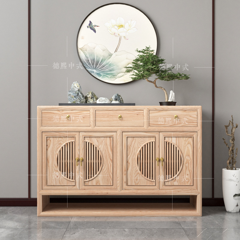 白蜡木玄关柜中式进门鞋柜实木餐边柜收纳柜储物柜免漆门厅端景柜