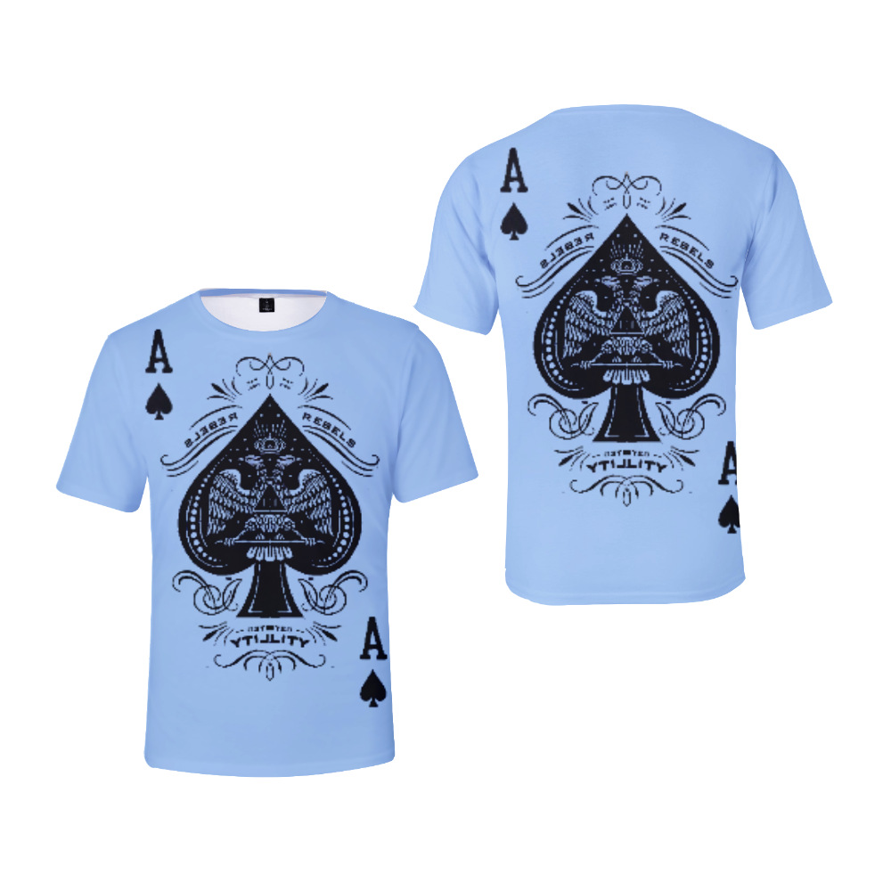 外贸亚马逊独立站短袖新款黑桃at恤 男士个性休闲街头服饰上衣夏