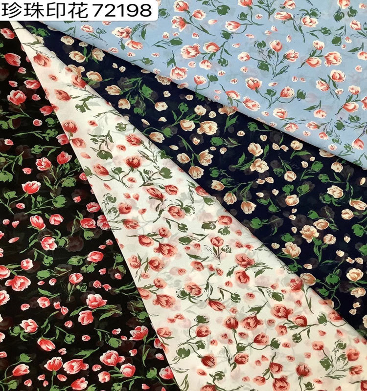 夏季小清新雪纺珠小碎花印花布 珍珠雪纺玫瑰花童装饰品涤纶面料
