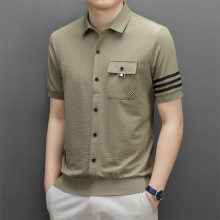 衬衫式短袖t恤男夏季薄款韩版个性有口袋宽松大码半截袖上衣代发