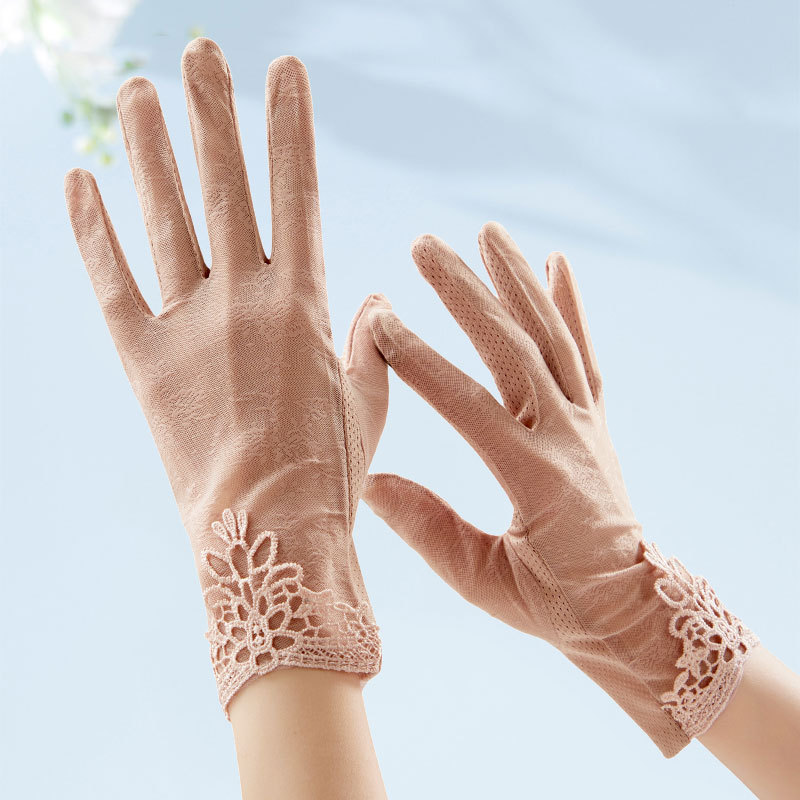 Women's Summer Cycling Sunscreen Lace Gloves Touch Screen Thin UV-Proof Driving Gloves Breathable Ice Silk Gloves