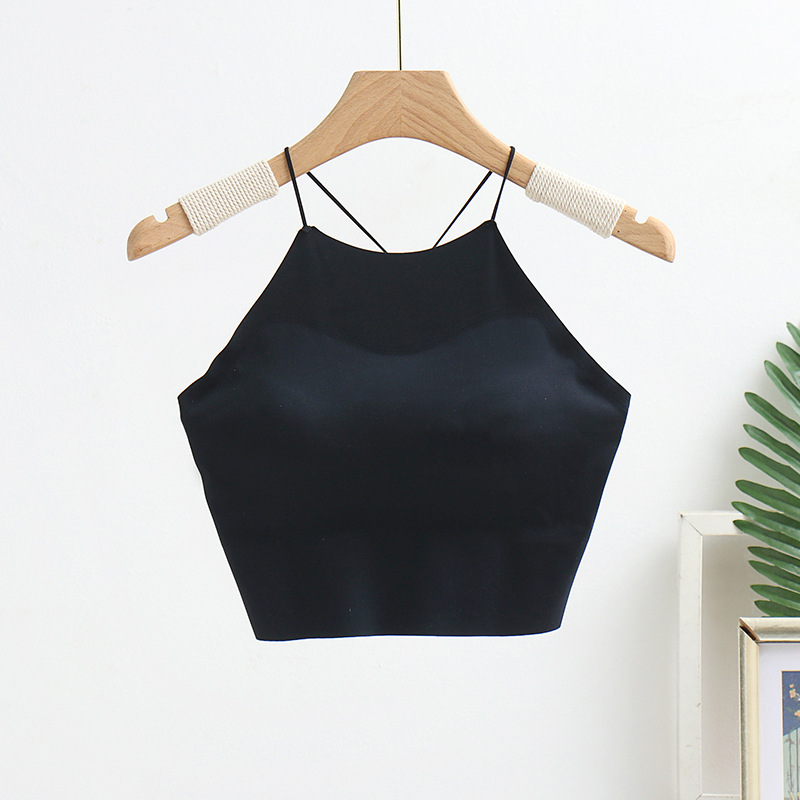 Sexy Halter-Style Navel-Exposed Small Sling Thin Anti-Exposure Tube Top Beauty Back Underwear Fixed Cup Traceless Vest Female