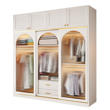 FNN1批发实木衣柜家用卧室玻璃推拉门现代简约储物柜法式可小户型
