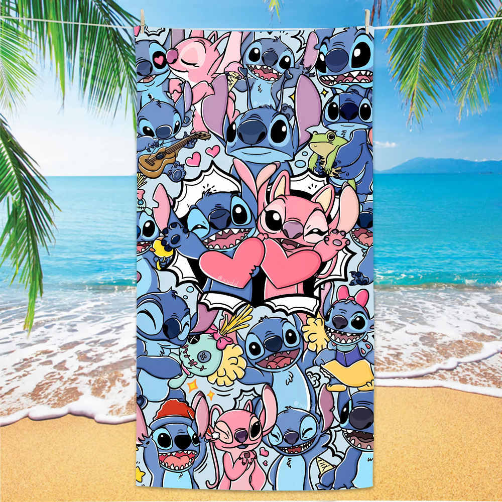 跨境新款热卖印花沙滩浴巾史迪仔库洛米沙滩巾儿童卡通批发毛巾布