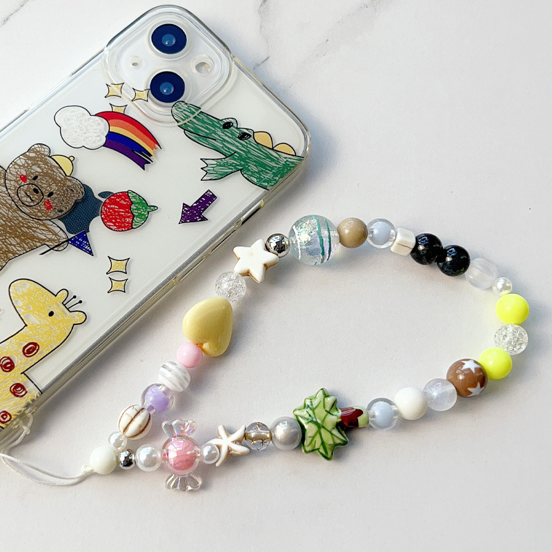 新款夏日陶瓷椰树串珠手机链女款手机挂链夏日小清新手机挂绳