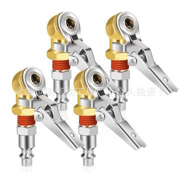 汽车轮胎打气头1/4npt黄铜闭球形气嘴盘带夹子 充气接头打气嘴