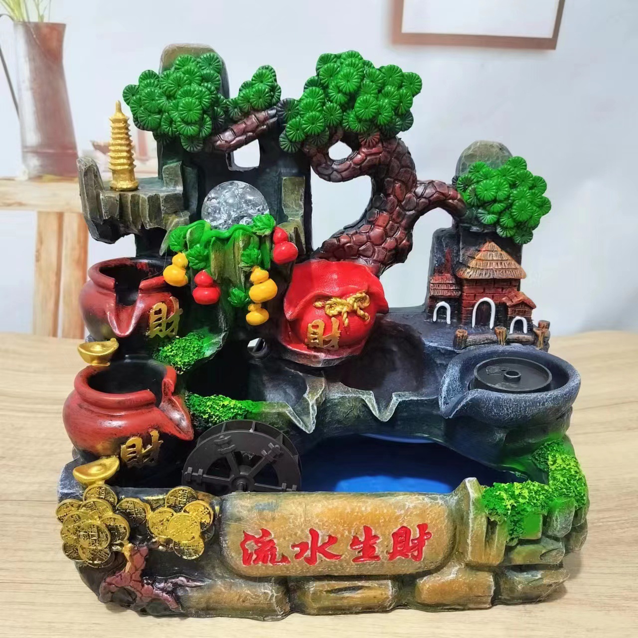 黄水晶发财树招财摆件流水聚宝盆办公室酒店公司乔迁开业礼品家居