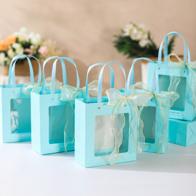 Transparent Handbag High-Grade Window Gift Bag Gift Bag Creative Orange Wedding Flower Bag Towel with Handbag