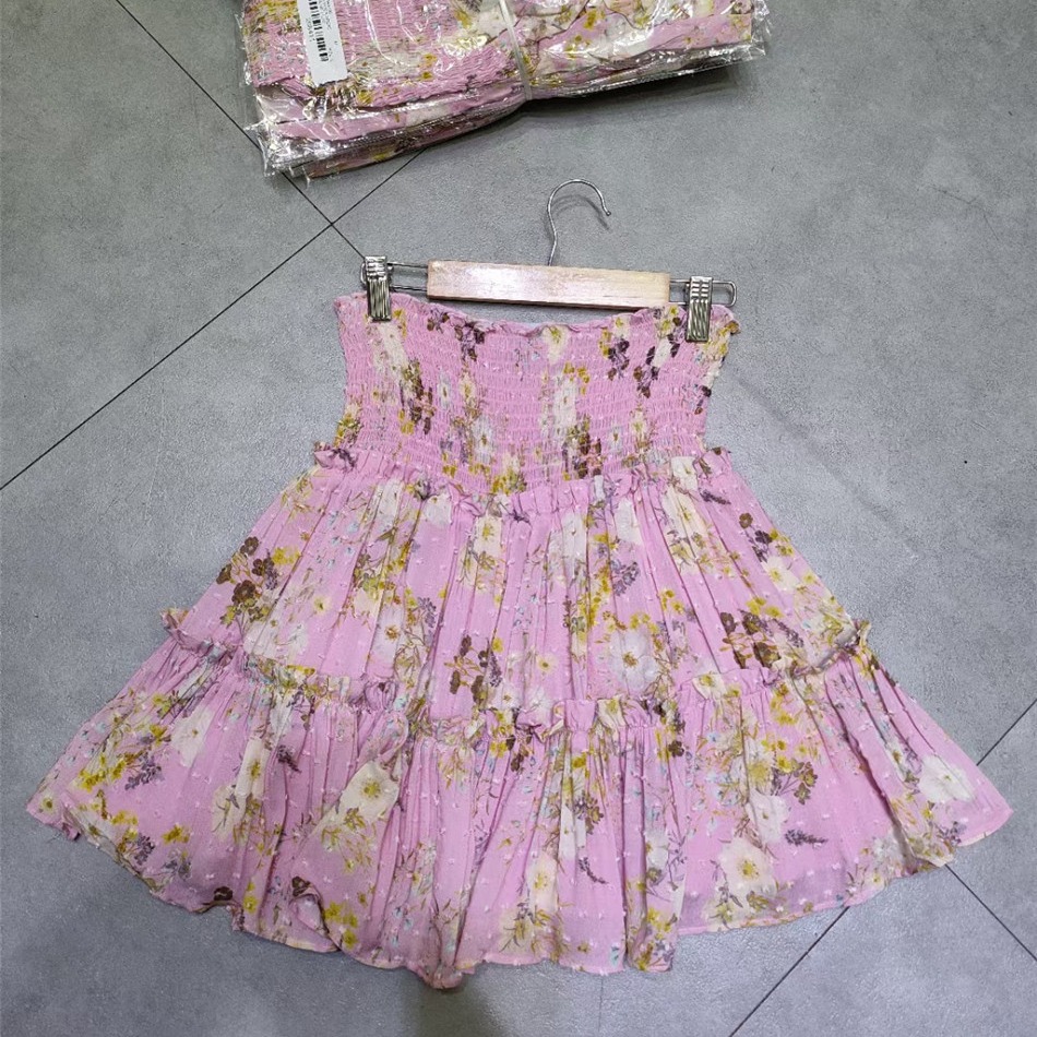 外单棉绸碎花裙可爱蛋糕裙松紧收腰摆裙a字伞裙短裙夏季半身裙