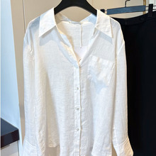 白色时尚防晒衬衫女夏季薄款设计感小众法式长袖衬衣别致亚麻上衣