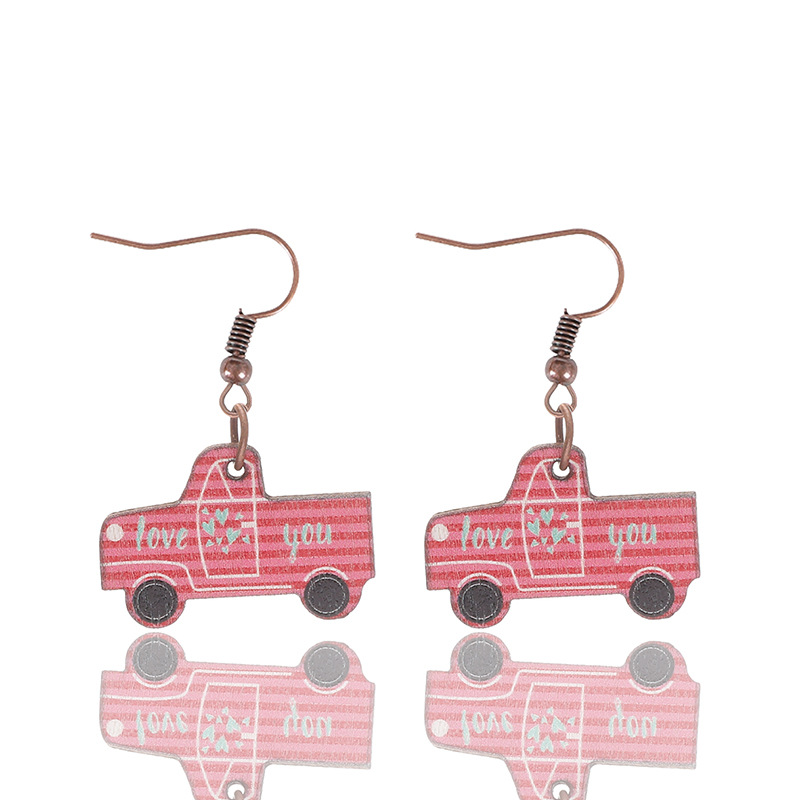 Cross-Border Valentine's Day English Letters Wooden Earrings Car Shape Earring Pendant for Ladies Aliexpress Amazon