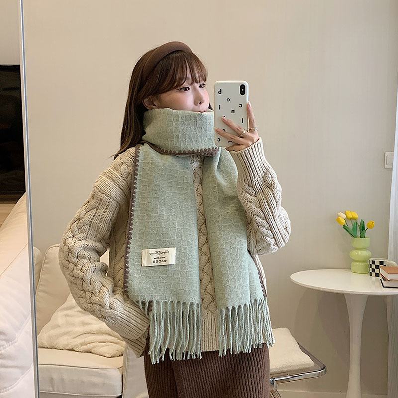 11-Color Classic Waffle Pattern Pure Color Thickened Edge Scarf Outer Wear Cold-Proof Couple Warm Scarf Female Long Wrap