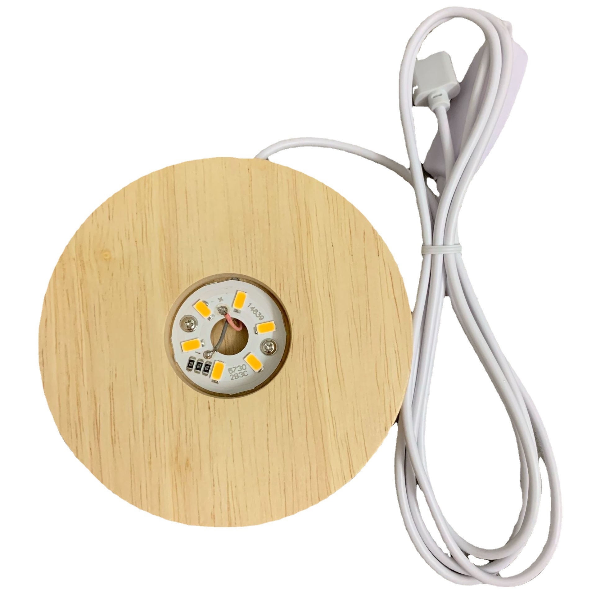 Solid Wood Luminous Base Led Small Night Lamp Usb Interface 5V Switch round Wooden Crystal Lamp Holder Crafts Wholesale