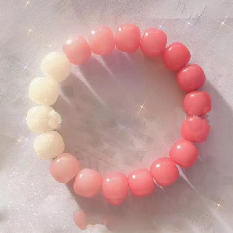 Ice Transparent White Jade Imitation Bodhi Primary School Student Decompression Bracelet Pliable Temperament Gradient Color Buddha Beads Ball Bracelet Couple