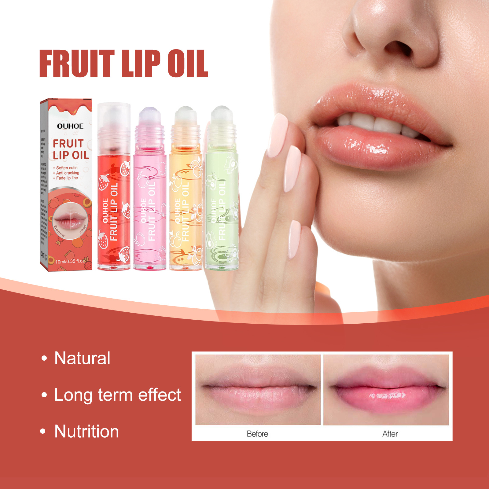 Ouhoe Lip Oil Fade Lip Lines Anti-Chapping Care Lips Moisture Replenishment Lip Plump Care Lip Gloss