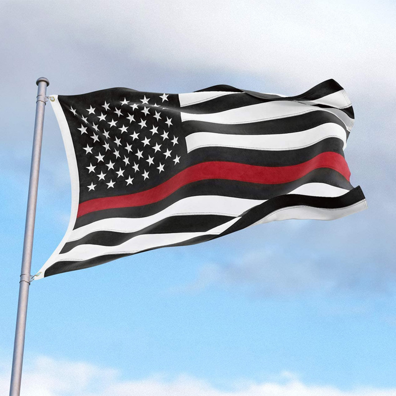 红色条纹美国旗帜警察消防员荣誉旗帜批发90150cm