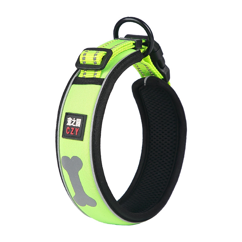 Pet Collar Breathable Sandwich Collar 3mm Luminous Traction Rope Large and Medium-Sized Dog Collar Anti-Tightening European-Style Strong Ring