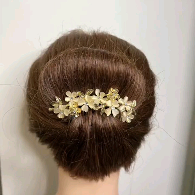 韩版猫眼石水钻花朵五齿插梳简约妈妈盘头发夹子新娘头饰发梳发簪