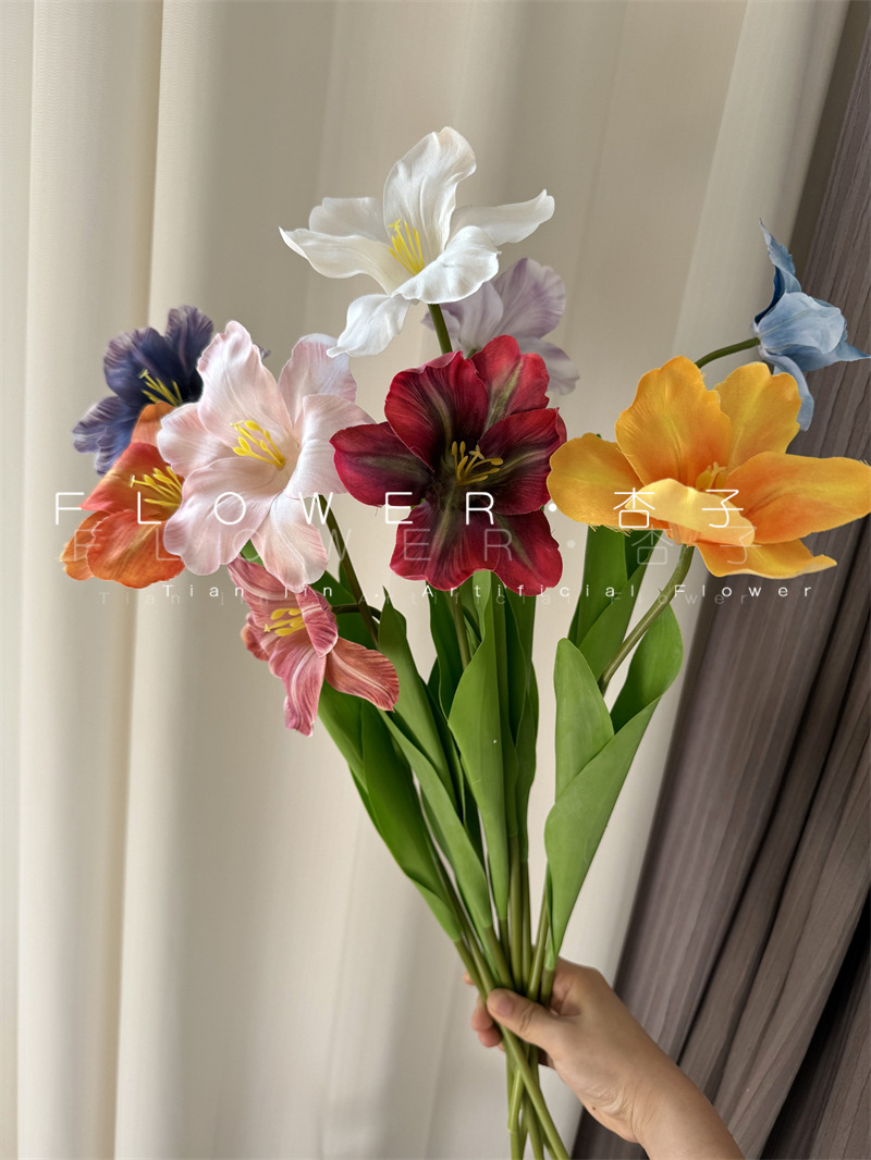 布朗尼郁金香仿真花3d打印家居摆放豆粉色花束高级墨尔本午夜蓝