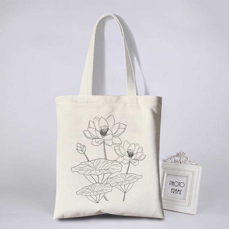 古风彩绘帆布包女花朵环保袋活动空白涂鸦布袋手绘帆布袋