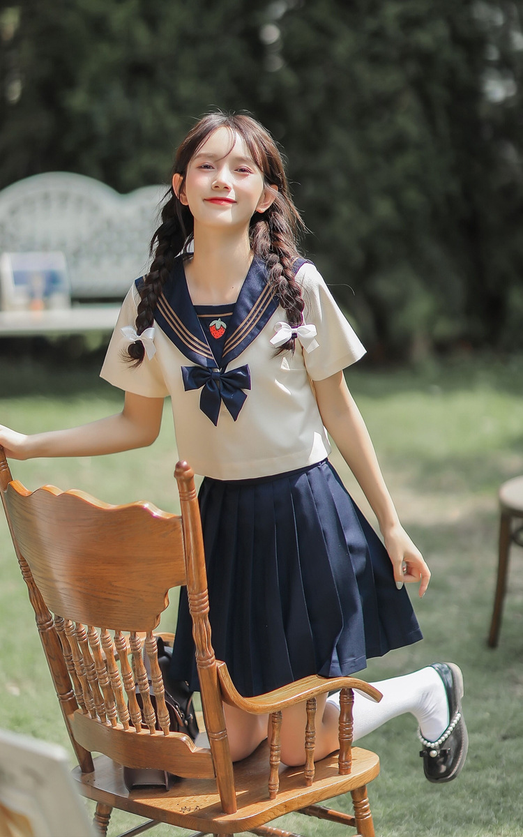 jk制服裙日系学院海军风甜美百褶裙子水手服套装连衣裙女夏季