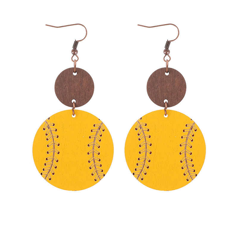 Cross-Border Lightweight Wood Piece Sports Style Baseball Pattern Earrings Earring Pendant for Ladies AliExpress Amazon Xi Yin