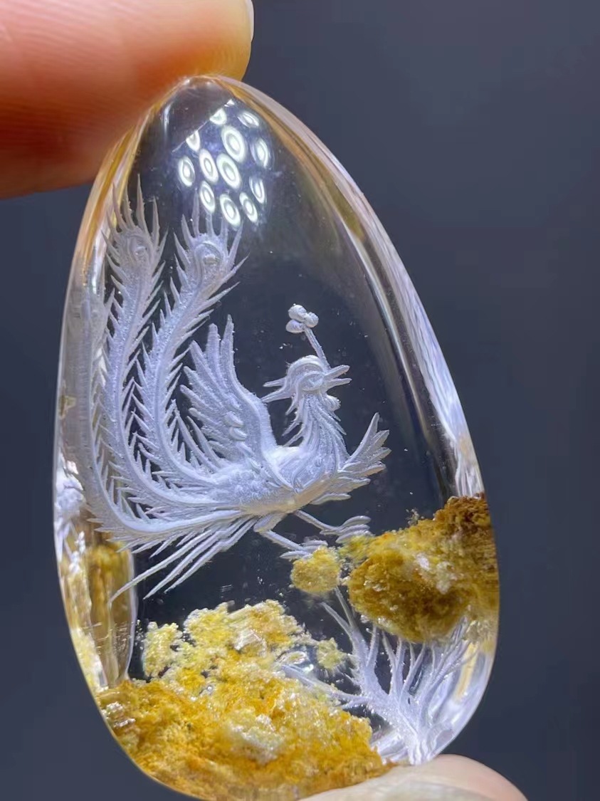 天然水晶黄幽灵内雕凤凰吊坠项坠坠子毛衣链女生款礼物饰品