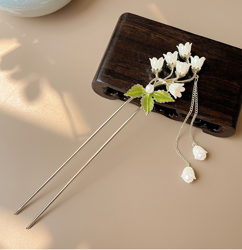 古风流苏发簪高级感铃兰花朵发簪汉服cos盘发发簪挽发简约发钗批