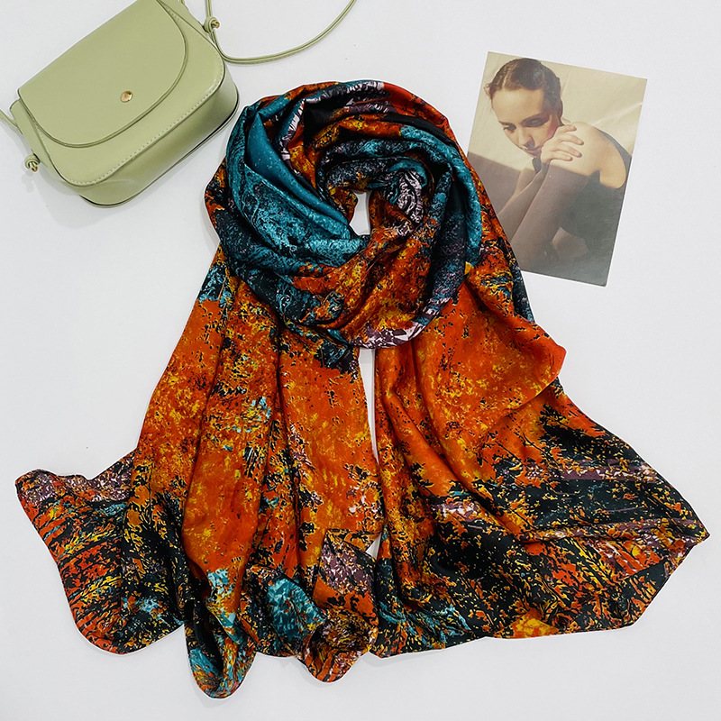 Summer Chinese Style Brocade Talma Printed Silk Scarf Sunscreen Women's Beach Scarf Factory Thin Air Conditioning Scarf